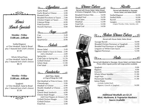 lena restaurant menu.